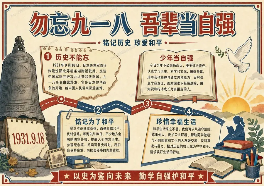 勿忘九一八 吾辈当自强彩色成品预览