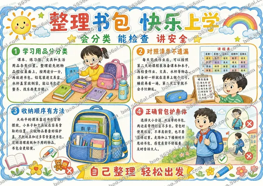 整理书包·快乐上学（三版本）彩色成品预览