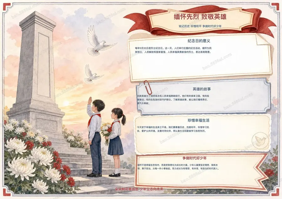 缅怀先烈 致敬英雄彩色成品预览