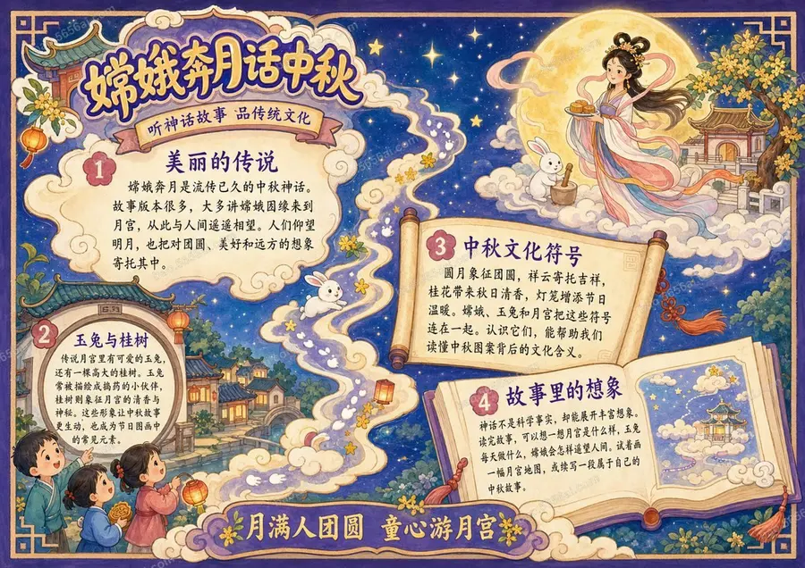 嫦娥奔月话中秋彩色成品预览