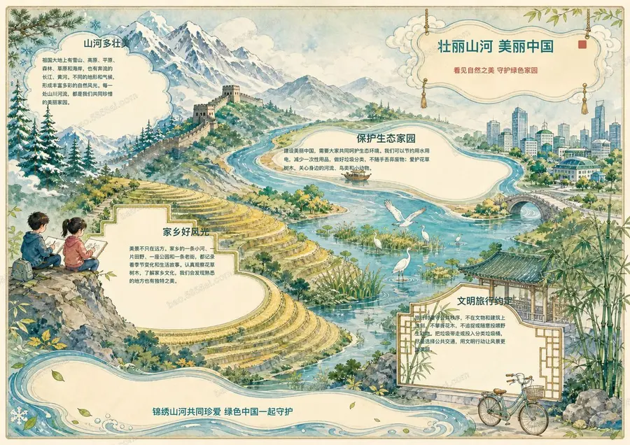 壮丽山河 美丽中国彩色成品预览