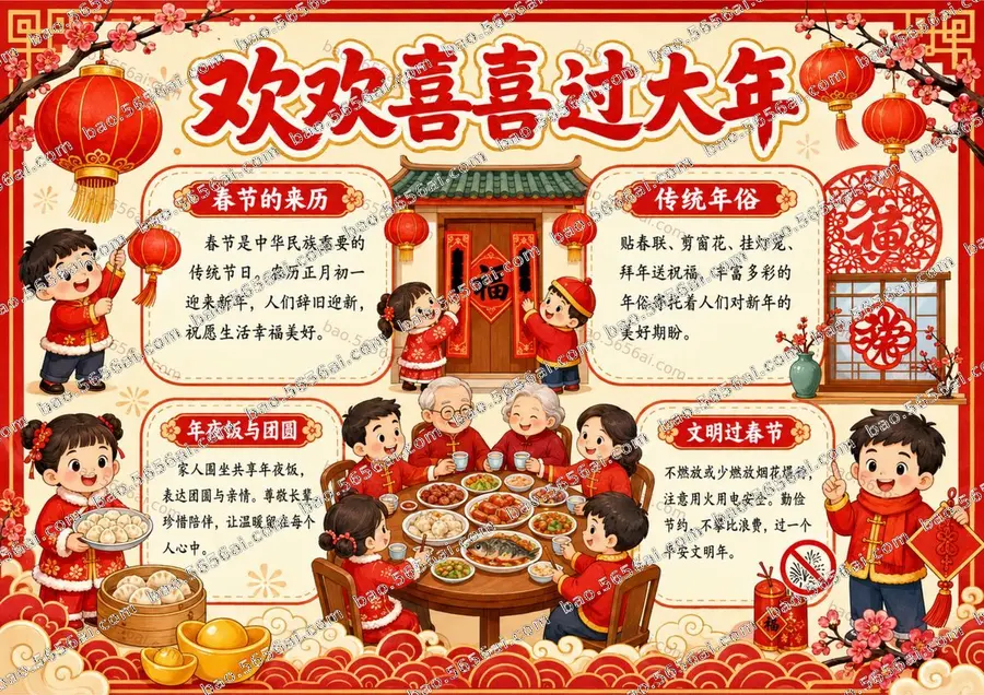 欢欢喜喜过大年·春节（三版本）彩色成品预览