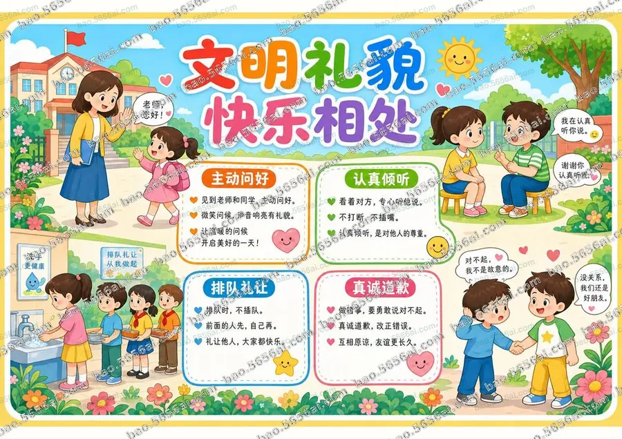 文明礼貌·快乐相处（三版本）彩色成品预览
