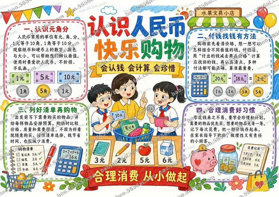 认识人民币·快乐购物（三版本）彩色成品预览