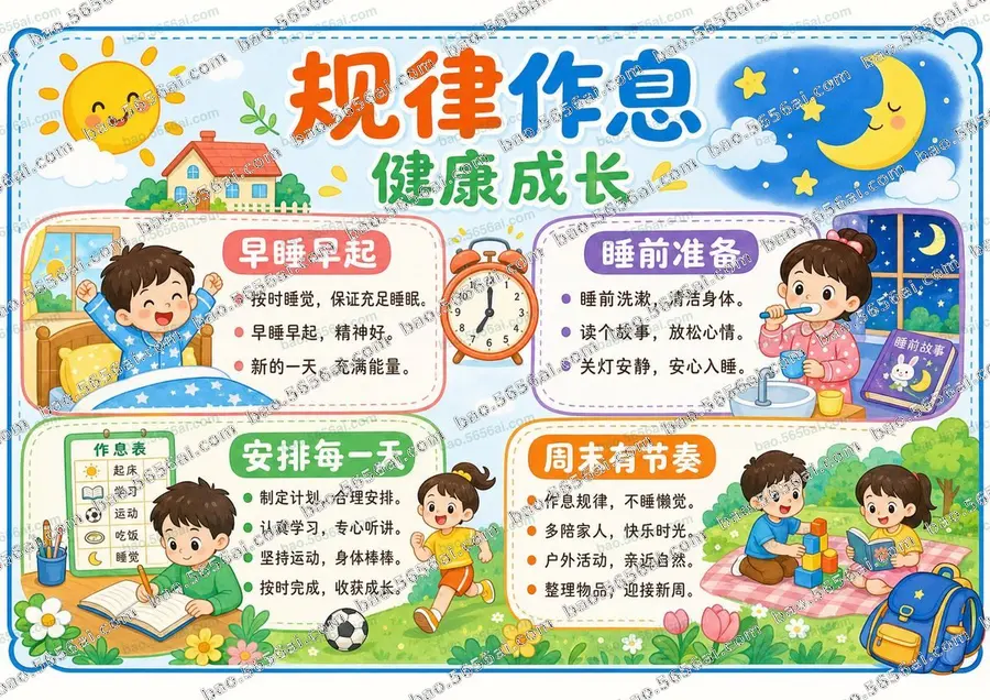 规律作息·健康成长（三版本）彩色成品预览