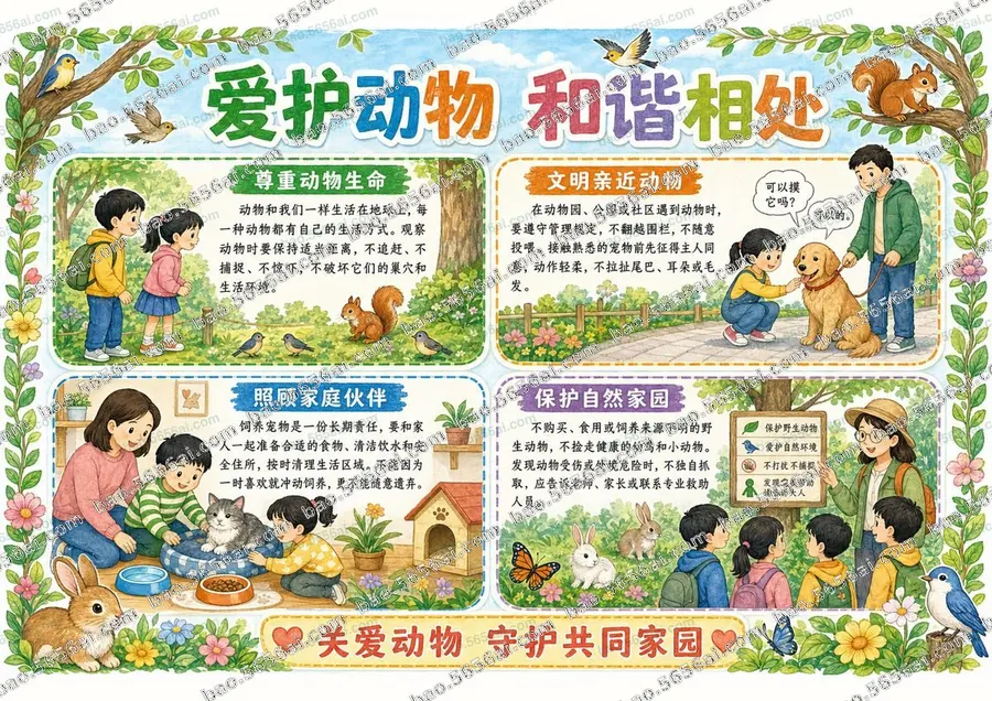 爱护动物·和谐相处（三版本）彩色成品预览