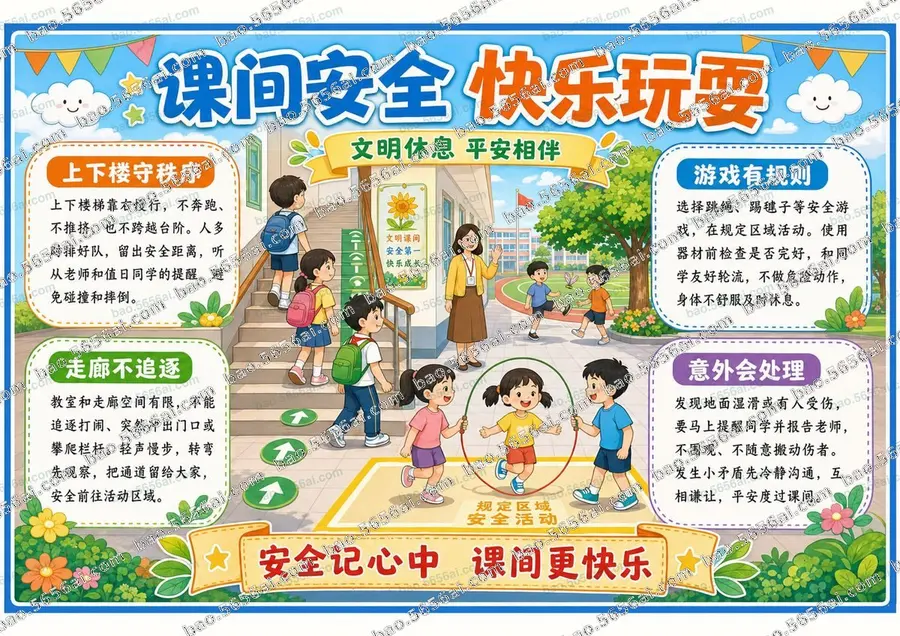 课间安全·快乐玩耍彩色成品预览