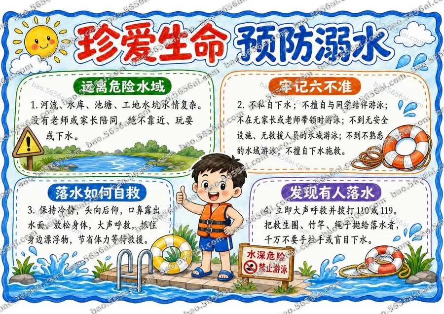 珍爱生命·预防溺水彩色成品预览