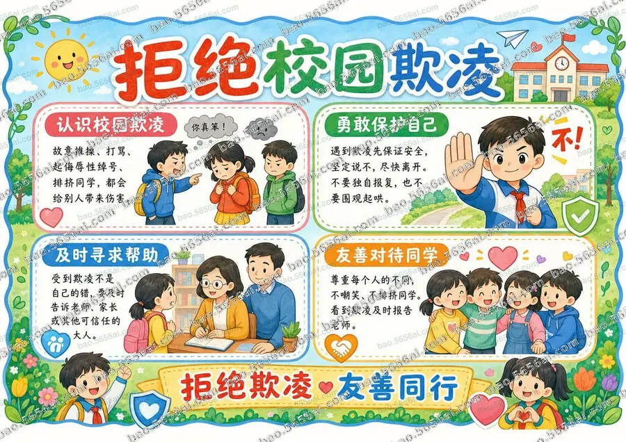 拒绝校园欺凌·友善成长彩色成品预览